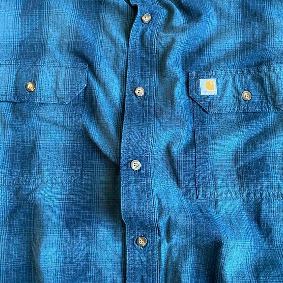 Carhatt Men's Plaid Blue Long Sleeve Button Shirt Relaxed Fit Size 4XL Western - Picture 5 of 11